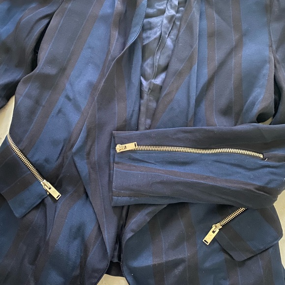 ZARA NAVY STRIPED WRAP WATERFALL DRAPED BLAZER JACKET COAT WITH ZIPPERS - Picture 4 of 9